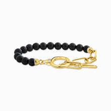 Charger l'image dans la galerie, THOMAS SABO Bracelet plaqué or jaune avec perles d'onyx et zircone blanche A2134-177-11
