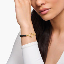 Charger l'image dans la galerie, THOMAS SABO Bracelet plaqué or jaune avec perles d'onyx et zircone blanche A2134-177-11