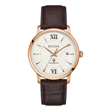 Charger l'image dans la galerie, BULOVA Mens BUL Rose Gold-Tone Stainless Steel Case, Brown Leather Strap, Silver-White Dial, WR 0030M 97B225 - Moments Watches & Jewelry
