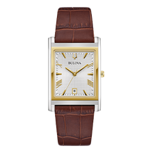 Charger l'image dans la galerie, BULOVA Mens BUL Two-Tone Stainless Steel Case, Brown Leather Strap, Silver-White Dial, WR 0030M 98B430 - Moments Watches & Jewelry