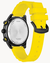 Load image into Gallery viewer, CITIZEN Mens ECO ECO Black Stainless Steel Case, Yellow Silicone Strap, Black Dial, WR 0100M AT2585-08E
