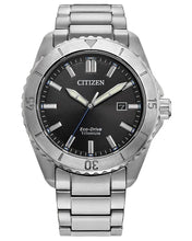 Load image into Gallery viewer, CITIZEN Mens ECO ECO Silver-Tone Super Titanium Case, Silver-Tone Super Titanium Bracelet, Black Dial, WR 0100M AW1840-50E - Moments Watches & Jewelry