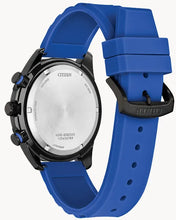 Load image into Gallery viewer, CITIZEN Mens ECO ECO Black Stainless Steel Case, Blue Silicone Strap, Black Dial, WR 0100M AT2586-05E - Moments Watches & Jewelry