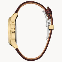 Load image into Gallery viewer, CITIZEN Mens ECO ECO Gold-Tone Stainless Steel Case, Brown Leather Strap, Gold-Tone Dial, WR 0100M BU0082-06P