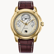Load image into Gallery viewer, CITIZEN Mens ECO ECO Gold-Tone Stainless Steel Case, Brown Leather Strap, Gold-Tone Dial, WR 0100M BU0082-06P