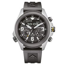 Load image into Gallery viewer, CITIZEN Mens ECO ECO Silver-Tone Stainless Steel Case, Black Polyurethane Strap, Black Dial, WR 0200M JV1007-07E