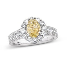 Load image into Gallery viewer, 1.08ct Oval Fancy Yellow Diamond Set in 18k White Gold with 0.92ct Round Diamonds - G-H, VS-SI&quot;
