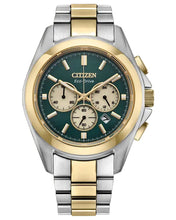 Load image into Gallery viewer, CITIZEN Mens ECO ECO Two-Tone Stainless Steel Case, Two-Tone Stainless Steel Bracelet, Green Dial, WR 0100M CA4684-54X - Moments Watches & Jewelry