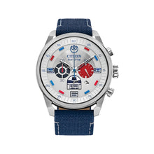 Load image into Gallery viewer, CITIZEN Mens DIS DSC Silver-Tone Stainless Steel Case, Blue CORDURA® Strap, Silver-Tone Dial, WR 0100M CA4219-03W - Moments Watches & Jewelry