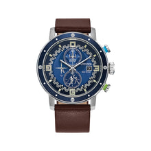 Load image into Gallery viewer, CITIZEN Mens DIS DSC Silver-Tone Stainless Steel Case, Brown Leather Strap, Blue Dial, WR 0100M CA0768-07W