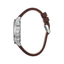Load image into Gallery viewer, CITIZEN Mens DIS DSC Silver-Tone Stainless Steel Case, Brown Leather Strap, Blue Dial, WR 0100M CA0768-07W