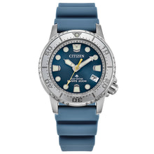 Load image into Gallery viewer, CITIZEN Ladies ECO ECO Silver-Tone Stainless Steel Case, Light Blue Polyurethane Strap, Blue Dial, WR 200M EO2027-09L