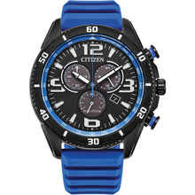 Load image into Gallery viewer, CITIZEN Mens ECO ECO Black Stainless Steel Case, Blue Silicone Strap, Black Dial, WR 0100M AT2586-05E - Moments Watches & Jewelry