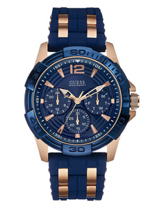 GUESS Blue and Rose Gold-Tone Sport Watch U0366G4