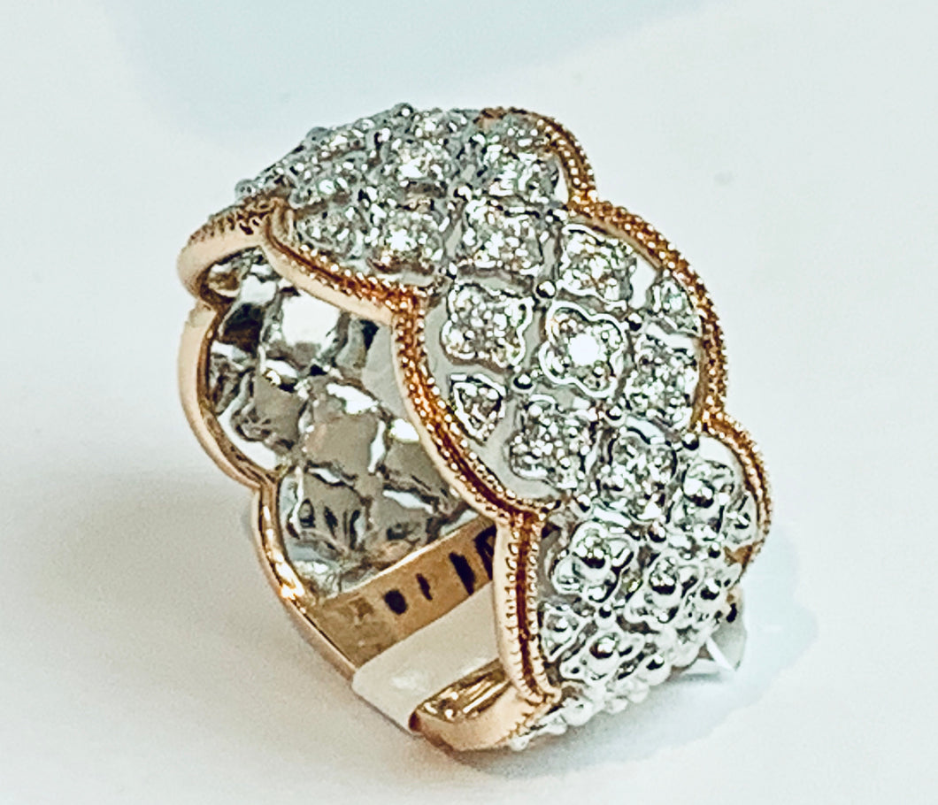 10K Rose Gold / White Gold Fancy Two Tone Diamond Ring