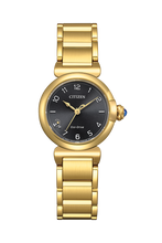 Load image into Gallery viewer, CITIZEN Ladies ECO ECO Gold-Tone Stainless Steel Case, Gold-Tone Stainless Steel Bracelet, Black  Dial, WR 0050M EM1132-88H
