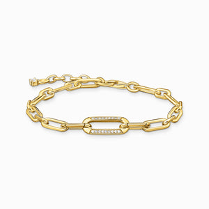 THOMAS SABO Bracelet à maillons plaqué or jaune avec élément d'ancrage et zircone A2032-414-14
