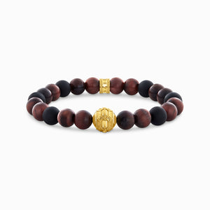 THOMAS SABO Bracelet plaqué or jaune avec perles Obsidienne et Oeil de Tigre rouge A2135-881-7 