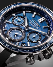 Charger l'image dans la galerie, CITIZEN Mens Premier Eco-Drive ATTESA Super Titanium™ / Satellite Timekeeping Silver-Tone Super Titanium Case, Black Polyurethane Strap, Blue Dial, WR 0100M
