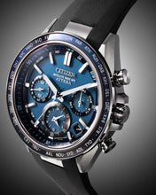 Charger l'image dans la galerie, CITIZEN Mens Premier Eco-Drive ATTESA Super Titanium™ / Satellite Timekeeping Silver-Tone Super Titanium Case, Black Polyurethane Strap, Blue Dial, WR 0100M

