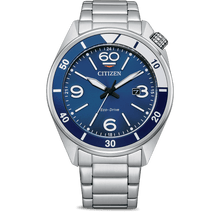 Load image into Gallery viewer, CITIZEN Mens ECO ECO Silver-Tone Stainless Steel Case, Silver-Tone Stainless Steel Bracelet, Blue  Dial, WR 0100M AW1711-87L

