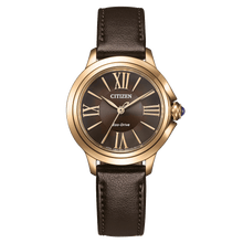 Load image into Gallery viewer, CITIZEN Ladies ECO ECO Rose Gold-Tone Stainless Steel Case, Brown Apple Leather Strap, Brown  Dial, WR 0050M EM1163-09X
