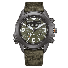 Load image into Gallery viewer, CITIZEN Mens ECO ECO Gray Stainless Steel Case, Green CORDURA® Strap, Green  Dial, WR 0200M JV1005-02W
