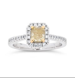 Radiant-Cut Fancy Intense Yellow Diamond Ring in 18k Gold with Dazzling Diamond Accents
