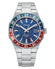 Charger l'image dans la galerie, CITIZEN Mens Premier Automatics Series8 880 GMT Silver-Tone Stainless Steel Case, Silver-Tone Stainless Steel Bracelet, Blue Dial, WR 0100M

