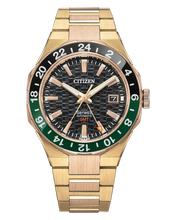 Charger l'image dans la galerie, CITIZEN Mens Premier Automatics Series8 880 GMT Two-Tone Stainless Steel Case, Two-Tone Stainless Steel Bracelet, Black Dial, WR 0100M
