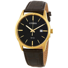 Load image into Gallery viewer, CITIZEN Mens QTZ QTZ Gold-Tone Stainless Steel Case, Brown Leather Strap, Black  Dial, WR 0050M BI5002-06E
