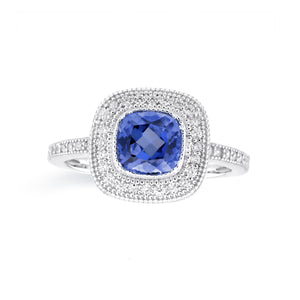 MISS MIMI  925 Sterling Silver Milgrain countour, lab grown blue sapphire Ring  02-021788-01