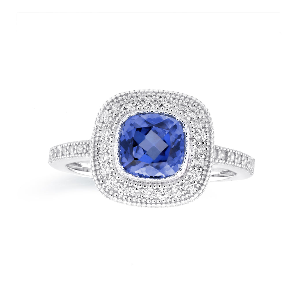 MISS MIMI  925 Sterling Silver Milgrain countour, lab grown blue sapphire Ring  02-021788-01