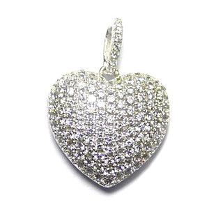 MISS MIMI  925 Sterling Silver Heart Pave Bombe W/Bail Pendant  09-143424