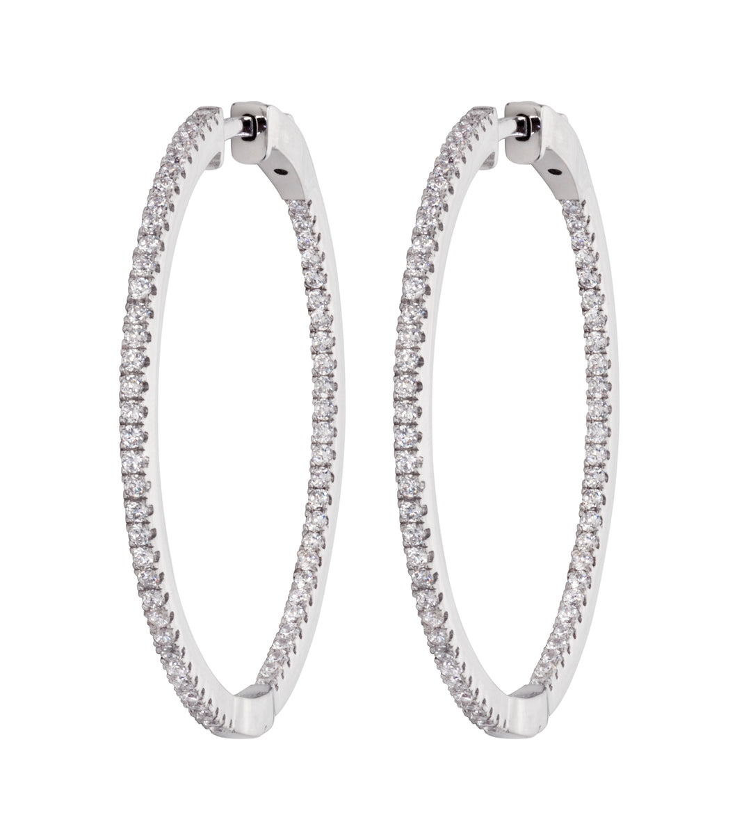 MISS MIMI  925 Sterling Silver Inside out diamond look alike hoop Earring  13-142497-11