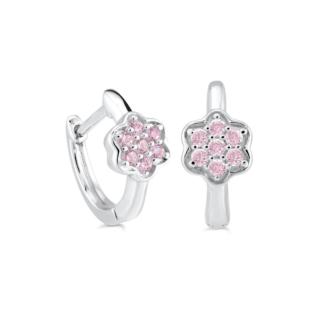 MISS MIMI  925 Sterling Silver Flower hoop with lab created pink sapphires Earrings  13-142650-03