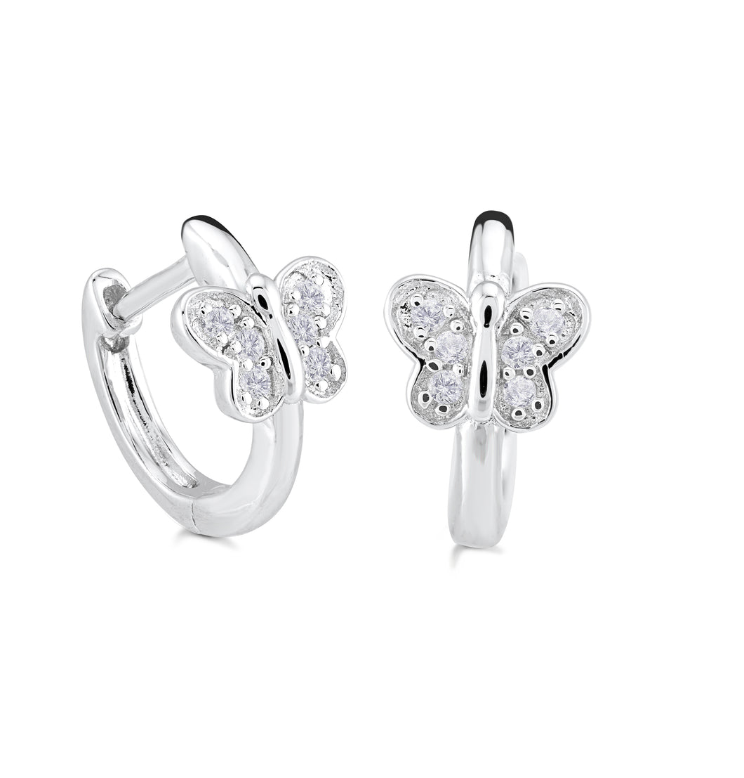 MISS MIMI  925 Sterling Silver Butterfly hoop with white cubic zirconia Earring  13-142651-01