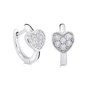 MISS MIMI  925 Sterling Silver Heart hoop with white cubic zirconia Earrings  13-142652-01