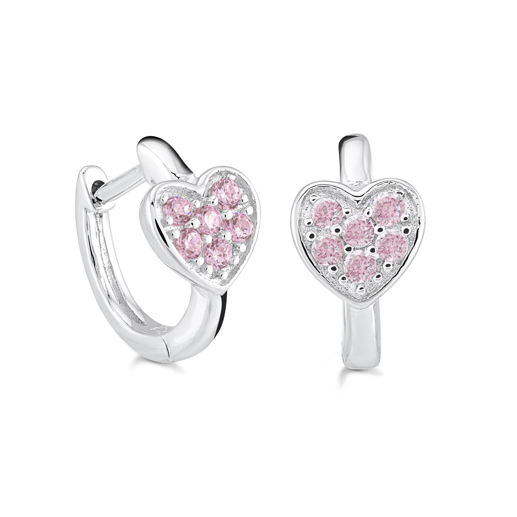 MISS MIMI  925 Sterling Silver Heart hoop with lab created pink sapphires Earrings  13-142652-03