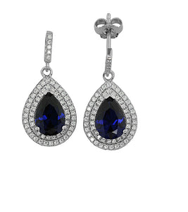 MISS MIMI  925 Sterling Silver Bridal Pear Drop Blue Sapphire Earrings  13-143020-18