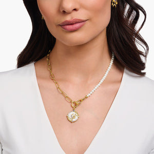 THOMAS SABO Collier plaqué or jaune avec perles d'onyx et zircons blancs KE2193-177-11 