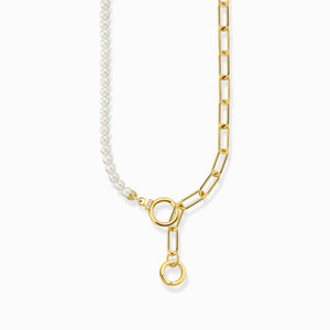 THOMAS SABO Yellow-gold plated necklace with onyx beads and white zirconia KE2193-177-11