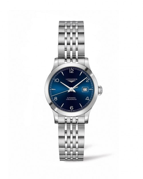 LONGINES RECORD 30MM BLUE DIAL AUTOMATIC CHRONOMETER L23214966 - Moments Watches & Jewelry
