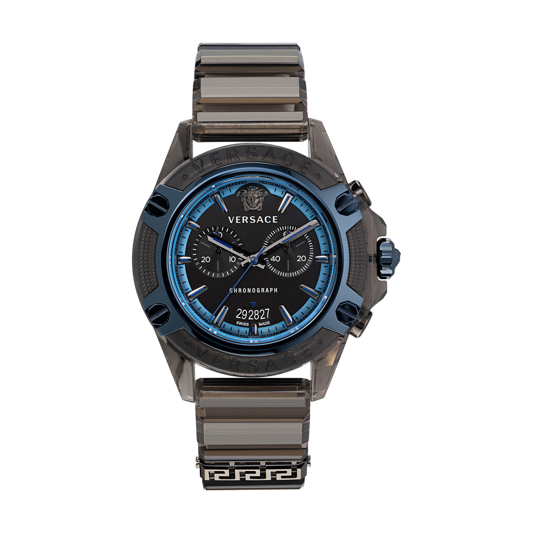 VERSACE Montre chronographe suisse Icon Active pour homme avec bracelet en silicone noir VEZ700622