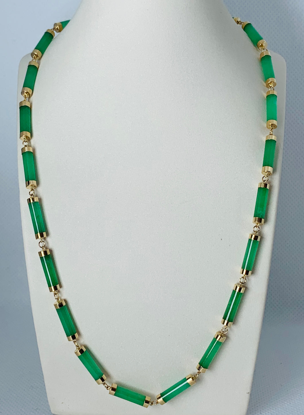 14K Yellow Gold Jade Tube Necklace